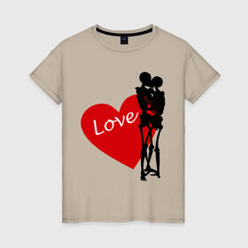 Женская футболка хлопок с принтом скелеты в Тюмени, 100% хлопок | прямой крой, круглый вырез горловины, длина до линии бедер, слегка спущенное плечо | love | вечная любовь | влюбленные | кости | любовь | сердечко | сердце | скелетики | скелетоны | череп