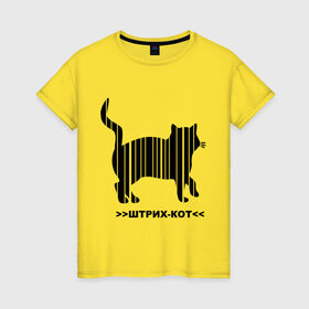 Женская футболка хлопок с принтом Штрих кот в Тюмени, 100% хлопок | прямой крой, круглый вырез горловины, длина до линии бедер, слегка спущенное плечо | кот | кошка | кошки | прикольные картинки | штрих | штрих кот
