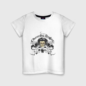 Детская футболка хлопок с принтом Cheerful Roger в Тюмени, 100% хлопок | круглый вырез горловины, полуприлегающий силуэт, длина до линии бедер | cheerful roger | веселый роджер | пиратская метка | пиратский череп | череп
