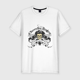 Мужская футболка премиум с принтом Cheerful Roger в Тюмени, 92% хлопок, 8% лайкра | приталенный силуэт, круглый вырез ворота, длина до линии бедра, короткий рукав | cheerful roger | веселый роджер | пиратская метка | пиратский череп | череп