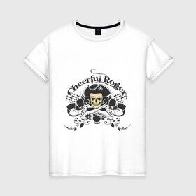 Женская футболка хлопок с принтом Cheerful Roger в Тюмени, 100% хлопок | прямой крой, круглый вырез горловины, длина до линии бедер, слегка спущенное плечо | cheerful roger | веселый роджер | пиратская метка | пиратский череп | череп