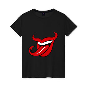 Женская футболка хлопок с принтом Чертовка в Тюмени, 100% хлопок | прямой крой, круглый вырез горловины, длина до линии бедер, слегка спущенное плечо | дьявол | дьявольский язык | сатана | черт