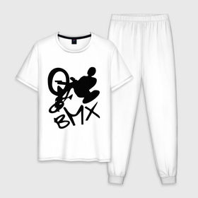 Мужская пижама хлопок с принтом BMX в Тюмени, 100% хлопок | брюки и футболка прямого кроя, без карманов, на брюках мягкая резинка на поясе и по низу штанин
 | Тематика изображения на принте: bmx | extreme | бмх | экстрим