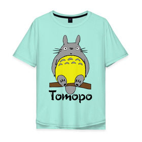 Мужская футболка хлопок Oversize с принтом тоторо на бревне в Тюмени, 100% хлопок | свободный крой, круглый ворот, “спинка” длиннее передней части | anime | totoro | аниме | анимэ. мой сосед тоторо | тоторо