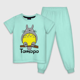 Детская пижама хлопок с принтом тоторо на бревне в Тюмени, 100% хлопок |  брюки и футболка прямого кроя, без карманов, на брюках мягкая резинка на поясе и по низу штанин
 | anime | totoro | аниме | анимэ. мой сосед тоторо | тоторо