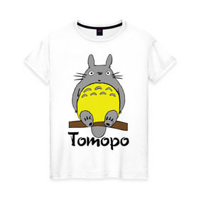 Женская футболка хлопок с принтом тоторо на бревне в Тюмени, 100% хлопок | прямой крой, круглый вырез горловины, длина до линии бедер, слегка спущенное плечо | anime | totoro | аниме | анимэ. мой сосед тоторо | тоторо