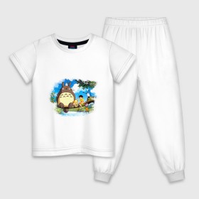 Детская пижама хлопок с принтом Тоторо и его друзья в Тюмени, 100% хлопок |  брюки и футболка прямого кроя, без карманов, на брюках мягкая резинка на поясе и по низу штанин
 | anime | totoro | аниме | анимэ. мой сосед тоторо | тоторо
