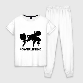 Женская пижама хлопок с принтом поверлифтинг в Тюмени, 100% хлопок | брюки и футболка прямого кроя, без карманов, на брюках мягкая резинка на поясе и по низу штанин | powerlifting