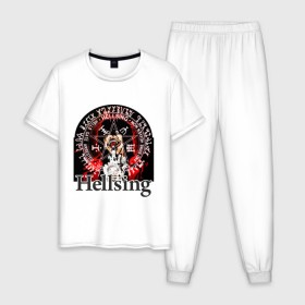 Мужская пижама хлопок с принтом Hellsing символ Алукарда в Тюмени, 100% хлопок | брюки и футболка прямого кроя, без карманов, на брюках мягкая резинка на поясе и по низу штанин
 | Тематика изображения на принте: anime | hellsing | аниме | анимэ | манга | хеллсинг