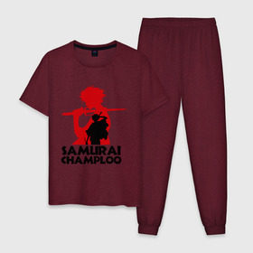 Мужская пижама хлопок с принтом Самурай Champloo в Тюмени, 100% хлопок | брюки и футболка прямого кроя, без карманов, на брюках мягкая резинка на поясе и по низу штанин
 | Тематика изображения на принте: anime | samurai champloo | аниме | анимэ | самурай чамплу