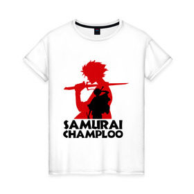 Женская футболка хлопок с принтом Самурай Champloo в Тюмени, 100% хлопок | прямой крой, круглый вырез горловины, длина до линии бедер, слегка спущенное плечо | anime | samurai champloo | аниме | анимэ | самурай чамплу