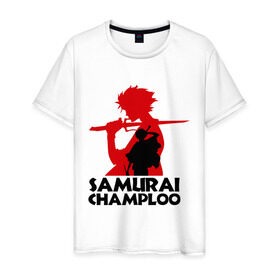 Мужская футболка хлопок с принтом Самурай Champloo в Тюмени, 100% хлопок | прямой крой, круглый вырез горловины, длина до линии бедер, слегка спущенное плечо. | Тематика изображения на принте: anime | samurai champloo | аниме | анимэ | самурай чамплу