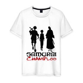 Мужская футболка хлопок с принтом Самурай Чамплоо в Тюмени, 100% хлопок | прямой крой, круглый вырез горловины, длина до линии бедер, слегка спущенное плечо. | Тематика изображения на принте: anime | samurai champloo | аниме | анимэ | самурай чамплу