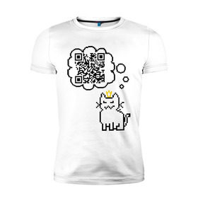 Мужская футболка премиум с принтом Коты правят миром в Тюмени, 92% хлопок, 8% лайкра | приталенный силуэт, круглый вырез ворота, длина до линии бедра, короткий рукав | qr код | в короне | код | кот | котенок | куар | кьюар