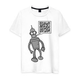 Мужская футболка хлопок с принтом Построю свой мир в Тюмени, 100% хлопок | прямой крой, круглый вырез горловины, длина до линии бедер, слегка спущенное плечо. | qr код | интернет | мультики | мультфильмы | надпись | технологии | футурама | шифр