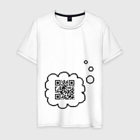 Мужская футболка хлопок с принтом Привет, мир! в Тюмени, 100% хлопок | прямой крой, круглый вырез горловины, длина до линии бедер, слегка спущенное плечо. | qr код | интернет | надпись | послание | технологии | шифр