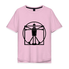 Мужская футболка хлопок Oversize с принтом bender da vinchi в Тюмени, 100% хлопок | свободный крой, круглый ворот, “спинка” длиннее передней части | Тематика изображения на принте: futurama | бендер да винчи | футурама