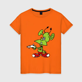Женская футболка хлопок с принтом зеленый марсианин в Тюмени, 100% хлопок | прямой крой, круглый вырез горловины, длина до линии бедер, слегка спущенное плечо | зеленый марсианин | инопланетянин | марсианин | марсоход | прикольные картинки
