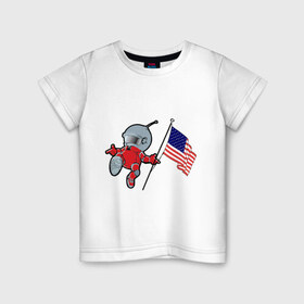 Детская футболка хлопок с принтом космонавт в Тюмени, 100% хлопок | круглый вырез горловины, полуприлегающий силуэт, длина до линии бедер | Тематика изображения на принте: американский флаг | космонавт | космос | марс | марсоход | прикольные картинки | флаг