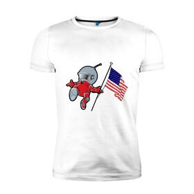 Мужская футболка премиум с принтом космонавт в Тюмени, 92% хлопок, 8% лайкра | приталенный силуэт, круглый вырез ворота, длина до линии бедра, короткий рукав | американский флаг | космонавт | космос | марс | марсоход | прикольные картинки | флаг