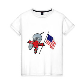 Женская футболка хлопок с принтом космонавт в Тюмени, 100% хлопок | прямой крой, круглый вырез горловины, длина до линии бедер, слегка спущенное плечо | Тематика изображения на принте: американский флаг | космонавт | космос | марс | марсоход | прикольные картинки | флаг