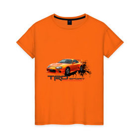 Женская футболка хлопок с принтом toyota supra TRD в Тюмени, 100% хлопок | прямой крой, круглый вырез горловины, длина до линии бедер, слегка спущенное плечо | tourer | toyota supra | супра | тойота | японские автомобили
