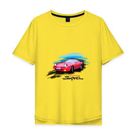 Мужская футболка хлопок Oversize с принтом toyota supra красная в Тюмени, 100% хлопок | свободный крой, круглый ворот, “спинка” длиннее передней части | tourer | toyota supra | супра | тойота | японские автомобили