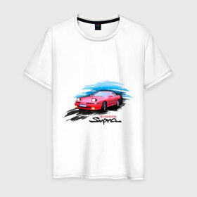 Мужская футболка хлопок с принтом toyota supra красная в Тюмени, 100% хлопок | прямой крой, круглый вырез горловины, длина до линии бедер, слегка спущенное плечо. | Тематика изображения на принте: tourer | toyota supra | супра | тойота | японские автомобили
