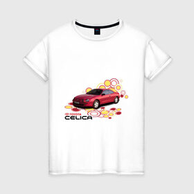 Женская футболка хлопок с принтом toyota celica красная в Тюмени, 100% хлопок | прямой крой, круглый вырез горловины, длина до линии бедер, слегка спущенное плечо | celica | toyota celica | тойота | целика | японские автомобили
