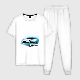 Мужская пижама хлопок с принтом Honda INTEGRA в Тюмени, 100% хлопок | брюки и футболка прямого кроя, без карманов, на брюках мягкая резинка на поясе и по низу штанин
 | honda interga | tourer | ходна интегра | японские автомобили