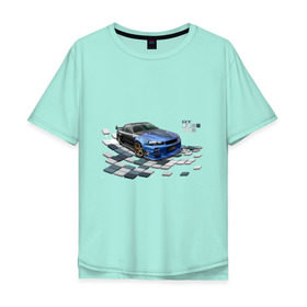 Мужская футболка хлопок Oversize с принтом Nisan Skyline в Тюмени, 100% хлопок | свободный крой, круглый ворот, “спинка” длиннее передней части | nissan skyline | tourer | ниссан | скайлайн | японские автомобили
