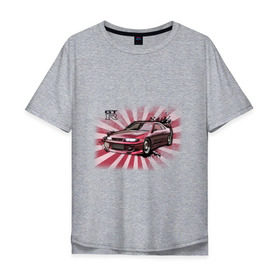 Мужская футболка хлопок Oversize с принтом Nisan Skyline красная в Тюмени, 100% хлопок | свободный крой, круглый ворот, “спинка” длиннее передней части | Тематика изображения на принте: nissan skyline | tourer | ниссан | скайлайн | японские автомобили