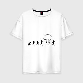 Женская футболка хлопок Oversize с принтом Эволюция после взрыва в Тюмени, 100% хлопок | свободный крой, круглый ворот, спущенный рукав, длина до линии бедер
 | Тематика изображения на принте: атомная бомба | мутант | радиация | эволюция | экология | ядерный взрыв