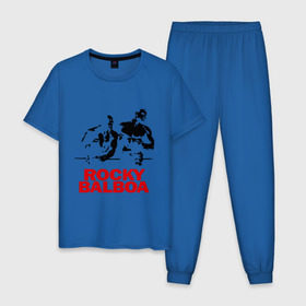 Мужская пижама хлопок с принтом Rocky Balboa в Тюмени, 100% хлопок | брюки и футболка прямого кроя, без карманов, на брюках мягкая резинка на поясе и по низу штанин
 | boxing | боксер | роки | рокки | рокки бальбоа | спорт