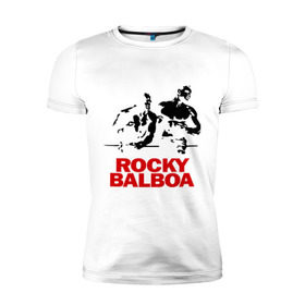 Мужская футболка премиум с принтом Rocky Balboa в Тюмени, 92% хлопок, 8% лайкра | приталенный силуэт, круглый вырез ворота, длина до линии бедра, короткий рукав | boxing | боксер | роки | рокки | рокки бальбоа | спорт