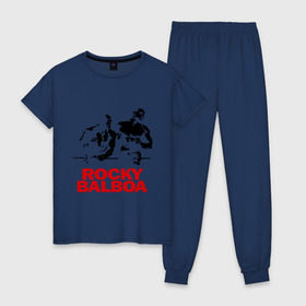 Женская пижама хлопок с принтом Rocky Balboa в Тюмени, 100% хлопок | брюки и футболка прямого кроя, без карманов, на брюках мягкая резинка на поясе и по низу штанин | boxing | боксер | роки | рокки | рокки бальбоа | спорт
