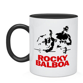 Кружка двухцветная с принтом Rocky Balboa в Тюмени, керамика | объем — 330 мл, диаметр — 80 мм. Цветная ручка и кайма сверху, в некоторых цветах — вся внутренняя часть | boxing | боксер | роки | рокки | рокки бальбоа | спорт