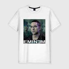 Мужская футболка премиум с принтом постер Eminem в Тюмени, 92% хлопок, 8% лайкра | приталенный силуэт, круглый вырез ворота, длина до линии бедра, короткий рукав | eminm | slim shady | еминем | реп | репчик | рэп