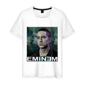 Мужская футболка хлопок с принтом постер Eminem в Тюмени, 100% хлопок | прямой крой, круглый вырез горловины, длина до линии бедер, слегка спущенное плечо. | eminm | slim shady | еминем | реп | репчик | рэп