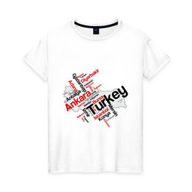 Женская футболка хлопок с принтом Турция (крупные города) в Тюмени, 100% хлопок | прямой крой, круглый вырез горловины, длина до линии бедер, слегка спущенное плечо | Тематика изображения на принте: turkey | для туристов | туристические | турция