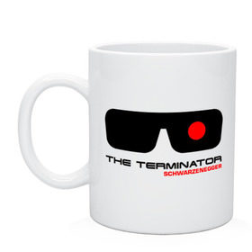 Кружка с принтом The Terminator в Тюмени, керамика | объем — 330 мл, диаметр — 80 мм. Принт наносится на бока кружки, можно сделать два разных изображения | Тематика изображения на принте: terminator | очки терминатор | терминатор | шварценеггер | шварцнеггер