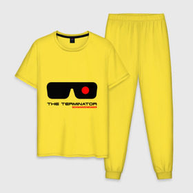 Мужская пижама хлопок с принтом The Terminator в Тюмени, 100% хлопок | брюки и футболка прямого кроя, без карманов, на брюках мягкая резинка на поясе и по низу штанин
 | terminator | очки терминатор | терминатор | шварценеггер | шварцнеггер