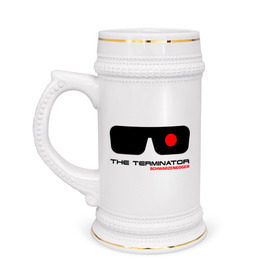 Кружка пивная с принтом The Terminator в Тюмени,  керамика (Материал выдерживает высокую температуру, стоит избегать резкого перепада температур) |  объем 630 мл | terminator | очки терминатор | терминатор | шварценеггер | шварцнеггер