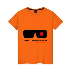 Женская футболка хлопок с принтом The Terminator в Тюмени, 100% хлопок | прямой крой, круглый вырез горловины, длина до линии бедер, слегка спущенное плечо | terminator | очки терминатор | терминатор | шварценеггер | шварцнеггер