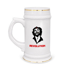 Кружка пивная с принтом Che Guevara Revolution в Тюмени,  керамика (Материал выдерживает высокую температуру, стоит избегать резкого перепада температур) |  объем 630 мл | че гевара
