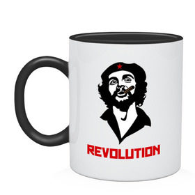 Кружка двухцветная с принтом Che Guevara Revolution в Тюмени, керамика | объем — 330 мл, диаметр — 80 мм. Цветная ручка и кайма сверху, в некоторых цветах — вся внутренняя часть | че гевара