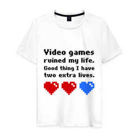 Мужская футболка хлопок с принтом video games ruined my life в Тюмени, 100% хлопок | прямой крой, круглый вырез горловины, длина до линии бедер, слегка спущенное плечо. | 8 bit | 8 бит | 8bit | 8бит | видеоигры | игры