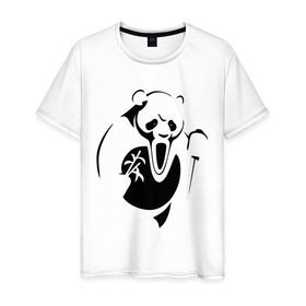 Мужская футболка хлопок с принтом Панда крик в Тюмени, 100% хлопок | прямой крой, круглый вырез горловины, длина до линии бедер, слегка спущенное плечо. | Тематика изображения на принте: панда