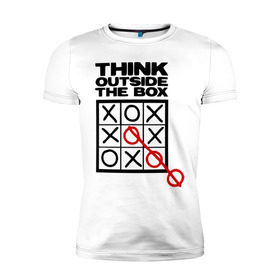 Мужская футболка премиум с принтом Think outside the box в Тюмени, 92% хлопок, 8% лайкра | приталенный силуэт, круглый вырез ворота, длина до линии бедра, короткий рукав | 