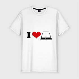 Мужская футболка премиум с принтом Я люблю iphone в Тюмени, 92% хлопок, 8% лайкра | приталенный силуэт, круглый вырез ворота, длина до линии бедра, короткий рукав | 